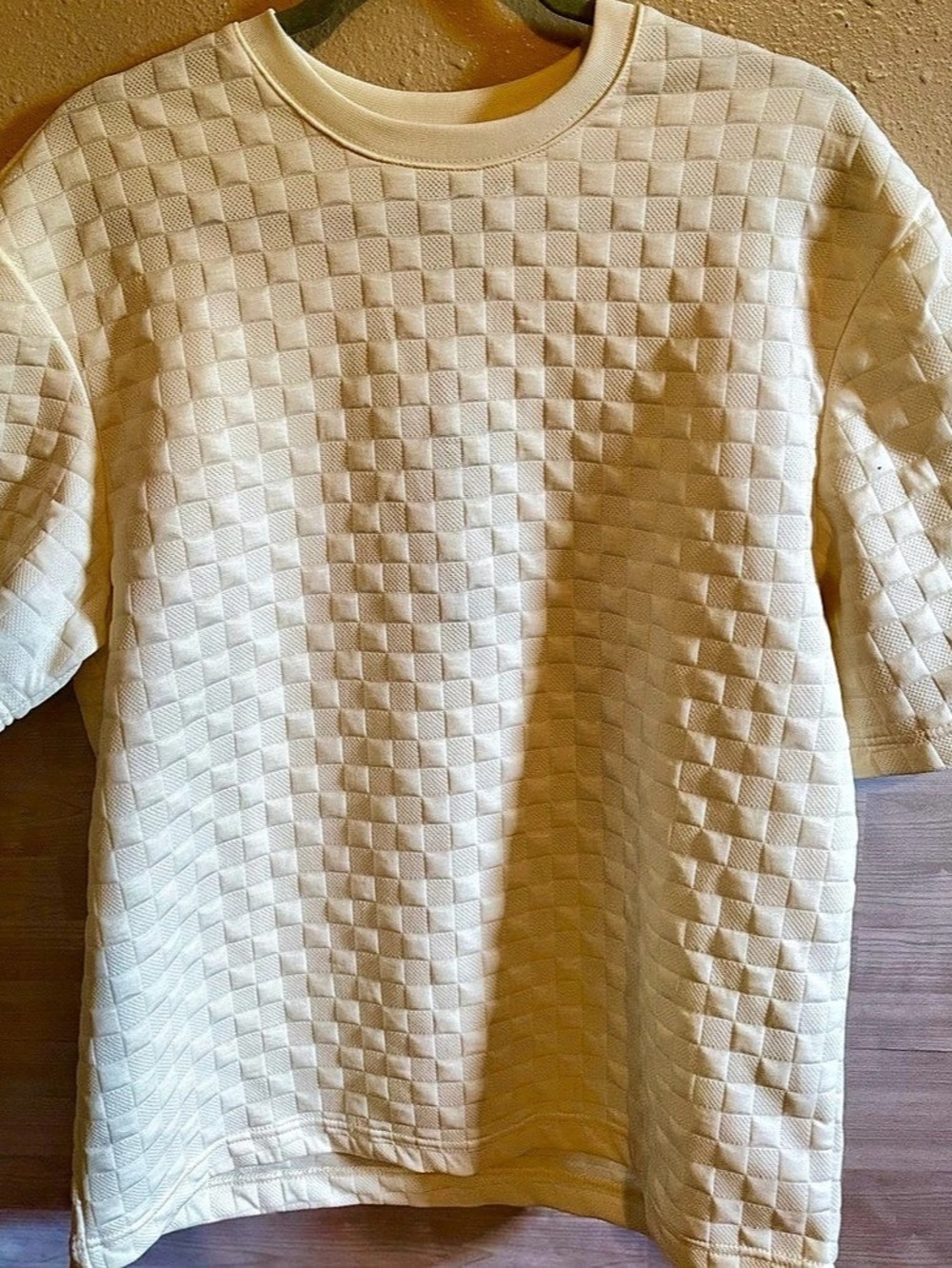 NOVA MEN Checkered Short-Sleeve Top in White NWT